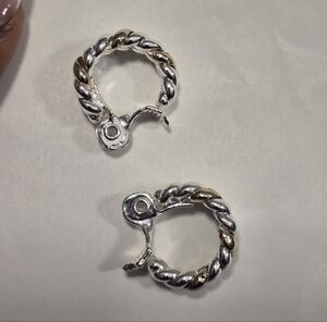 Macys Silver and Gold Twisted Hoop Earrings Stainless Steel New Hinged